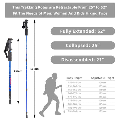 Aihoye Hiking Trekking Poles, 2 Pack Collapsible, Lightweight, Anti Shock, Walking Sticks, Adjustable Hiking Pole for Men and Women