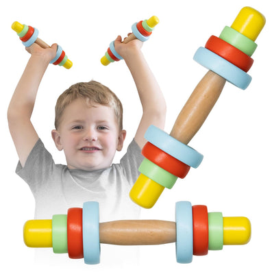 Wooden Toy Dumbbell Set: Colorful Toddler Workout Equipment - Fun Exercise Weights for Children - Safe and Durable Kids Weight Set - Active Play and Fitness Habits - 2pc Kids Gym