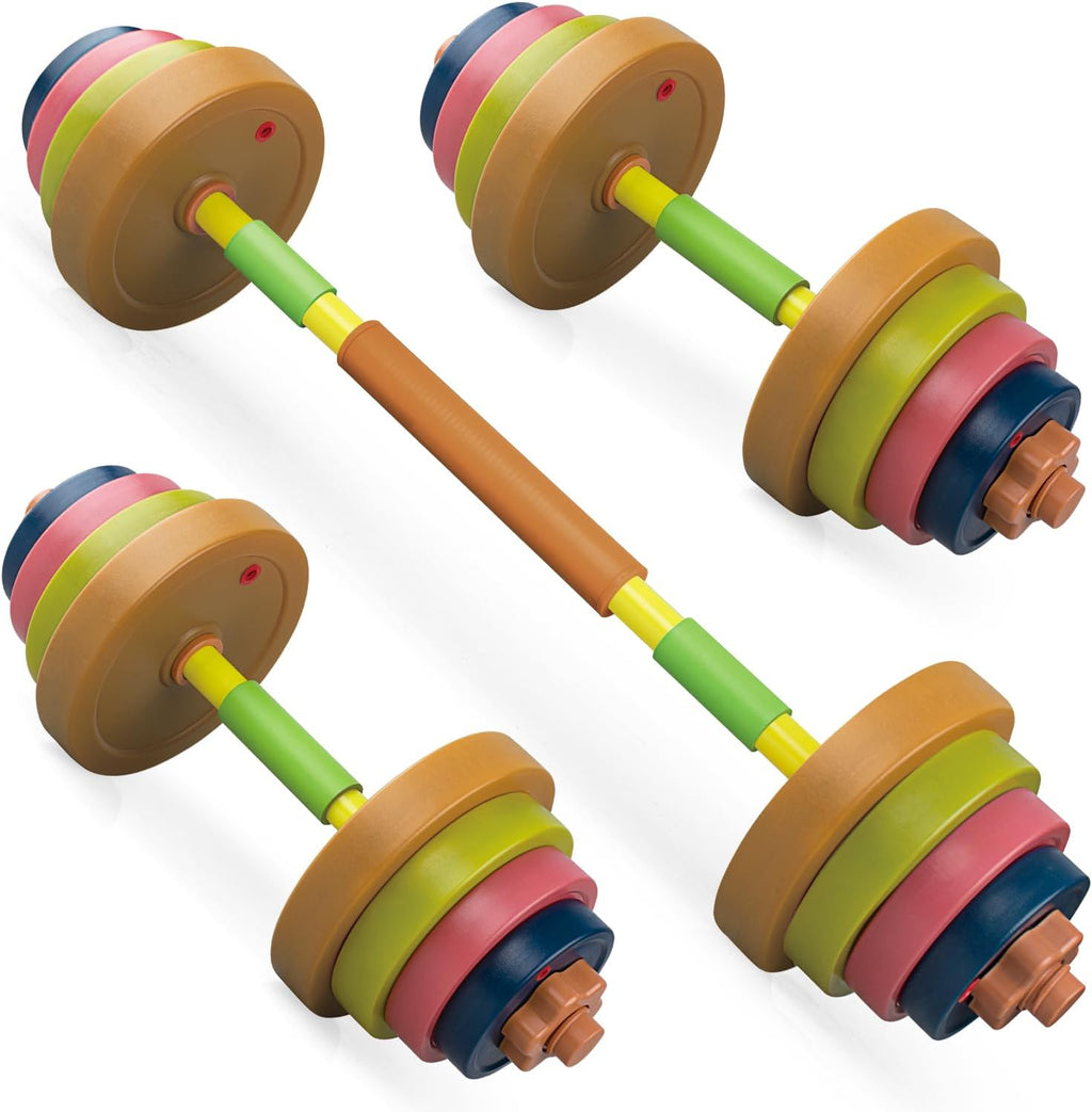 Kids Exercise Weight Set, 2-In-1 Barbell and Dumbbell Workout Equipment, Toddler Beginner Gym Toy for Pretend Play Lifting Exercise & Fitness, Adjustable Fill with Sand or Water