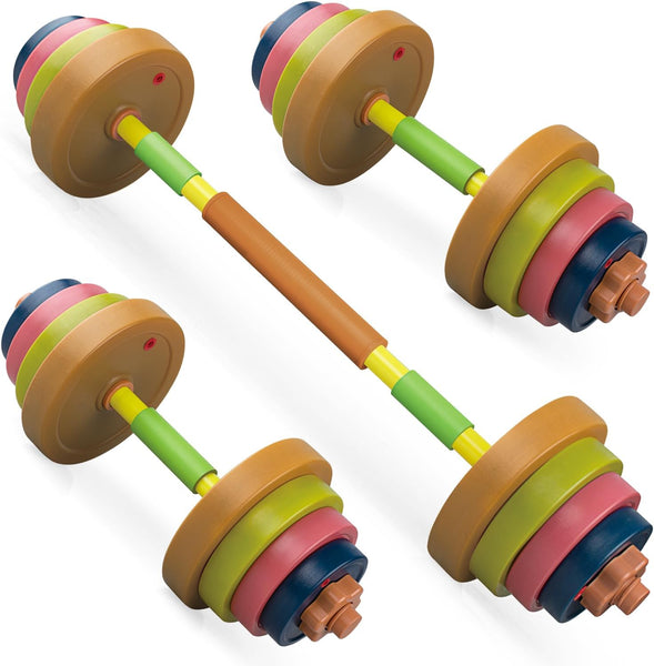 Kids Exercise Weight Set, 2-In-1 Barbell and Dumbbell Workout Equipment, Toddler Beginner Gym Toy for Pretend Play Lifting Exercise & Fitness, Adjustable Fill with Sand or Water