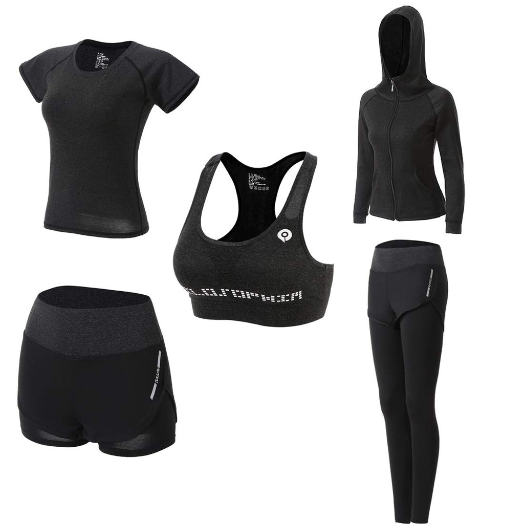 Women Workout Clothes Set 5 PCS Exercise Athletic Outfits Set