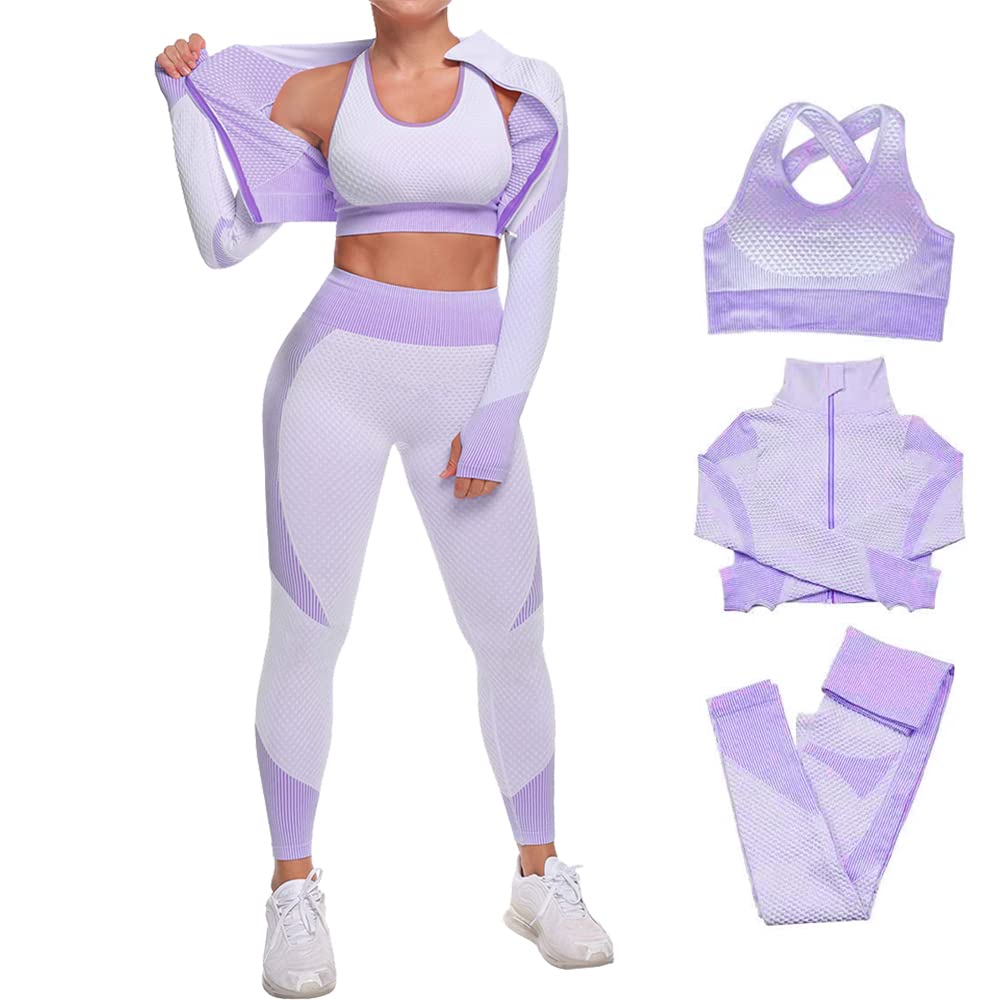 3pcs Seamless Outfit Workout Sets Gym for Women, Fitness Sports School Running Clothes Yoga Sportswear