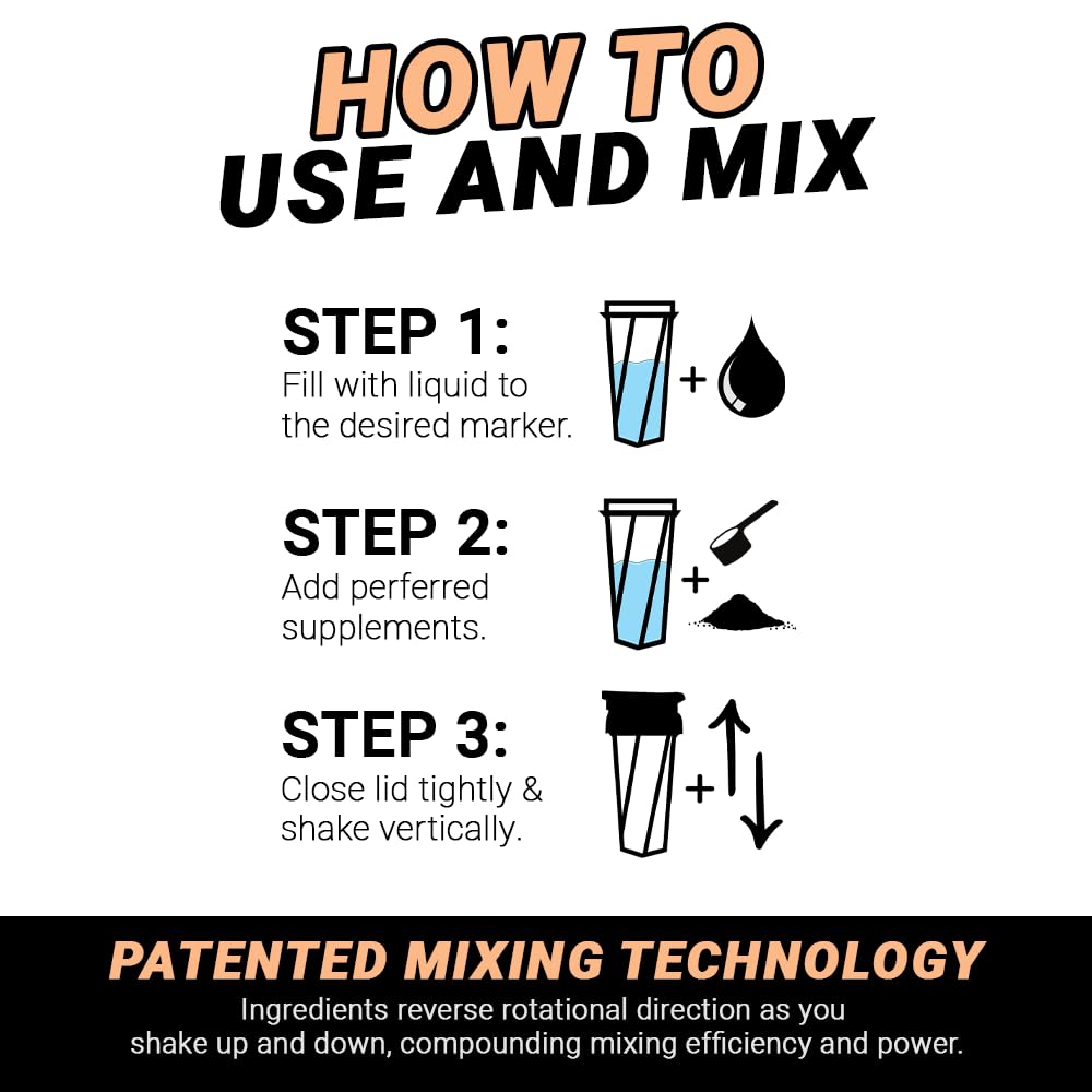 HELIMIX 2.0 Vortex Blender Shaker Bottle Holds upto 28oz | No Blending Ball or Whisk | USA Made | Portable Pre Workout Whey Protein Drink Shaker Cup | Mixes Cocktails Smoothies Shakes | Top Rack Safe