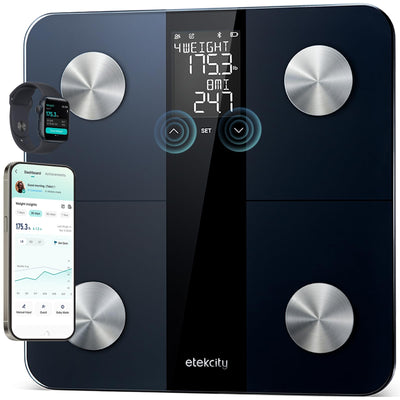 Etekcity Smart Rechargeable Scale for Body Weight, BMI, Fat, Muscle Mass, FSA&HSA Eligible, Digital Bathroom Scale with 13 Metrics, Secret Mode, Bluetooth Connect to Free Apps, Rainbow White
