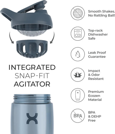 Promixx Pursuit Protein Shaker Bottle (24 oz) – Silent No-Ball Mixer, Leak-Proof Lid, BPA/BPS & Phthalate-Free ECOZEN – Easy-Clean Shaker Cup for Protein Shakes, Pre & Post-Workout Smoothies