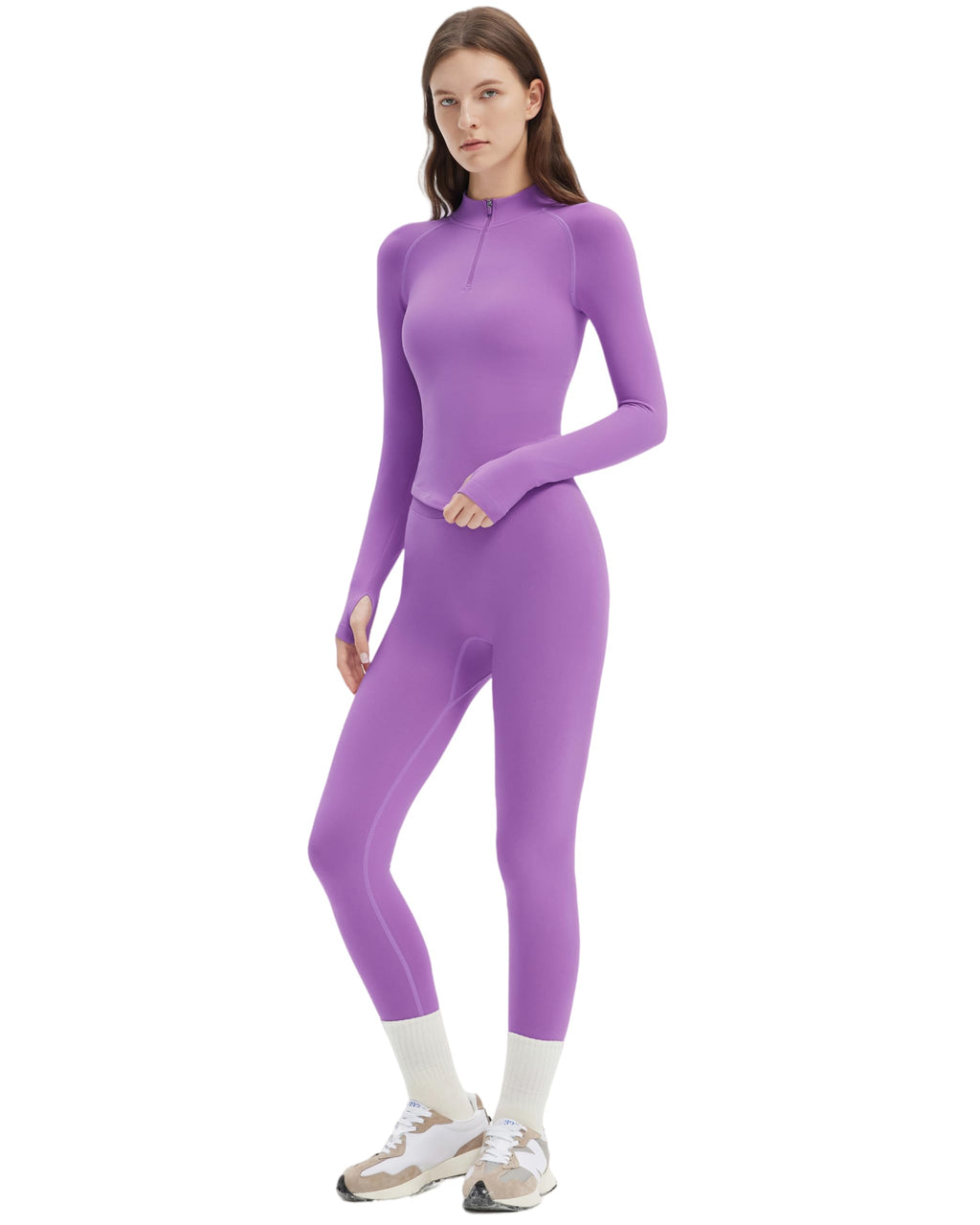 SUUKSESS Workout Sets for Women 2 Piece Seamless Long Sleeve Yoga Outfits Active Leggings Half Zippy Jacket Gym Set