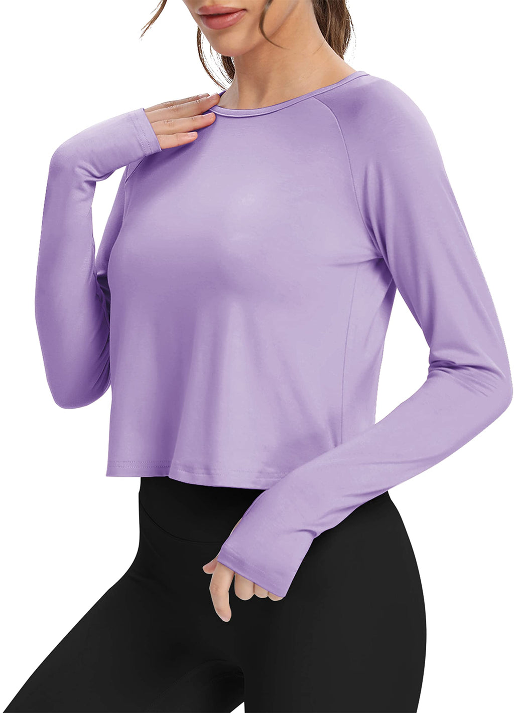 Bestisun Long Sleeve Athletic Workout Shirts Sports Yoga Gym Crop Tops for Women