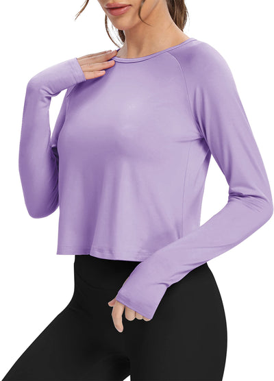 Bestisun Long Sleeve Athletic Workout Shirts Sports Yoga Gym Crop Tops for Women
