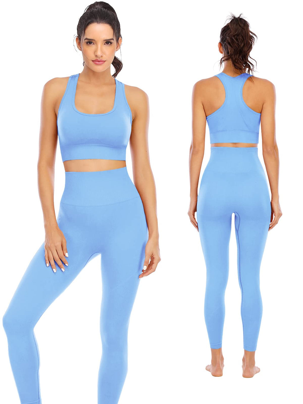 Workout Sets for Women 2 Piece High Waisted Seamless Leggings with Padded Stretchy Sports Bra Sets Gym Clothes