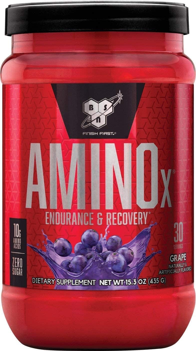 BSN Amino X Muscle Recovery & Endurance Powder with BCAAs, 10 Grams of Amino Acids, Keto Friendly, Caffeine-Free, Support Endurance, Zero Sugar, Grape, 30 servings, 15.34 Ounce (Packaging May Vary)