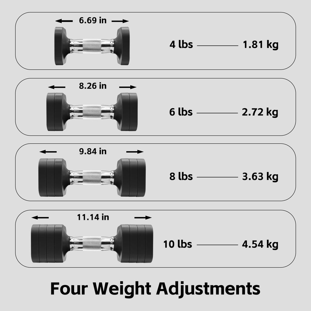20LBS Adjustable Dumbbell Set, 4 in 1 Free Weights Dumbbells Set for,4lb 6lb 8lb 10lb, with Metal Non Slip Handle，Quick Change，Home Gym Strength Training Equipment for Men and Women