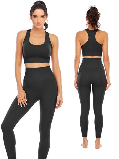 Workout Sets for Women 2 Piece High Waisted Seamless Leggings with Padded Stretchy Sports Bra Sets Gym Clothes