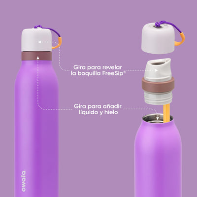 Owala FreeSip Twist Insulated Stainless Steel Water Bottle with Straw for Sports and Travel, BPA-Free, 24-oz, Purple/Purple (California Grapevine)