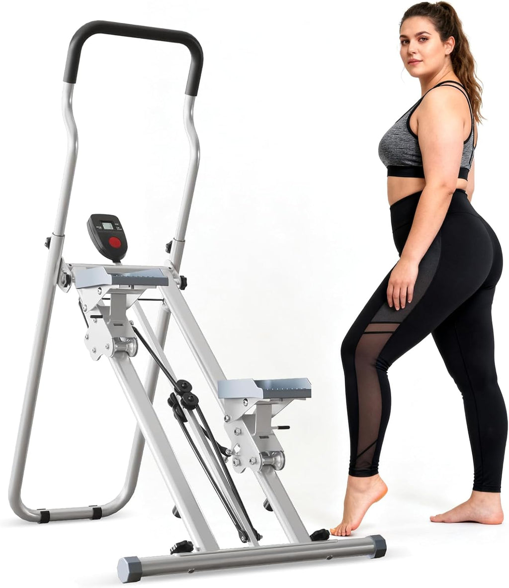 Vertical Climber Stair Stepper for Home Gym Folding Stair Climber Stepping Exercise Machine with Handlebar 3-Level Adjustable Height Non-Slip Pedals LCD Display Full Body Cardio Workout Equipment