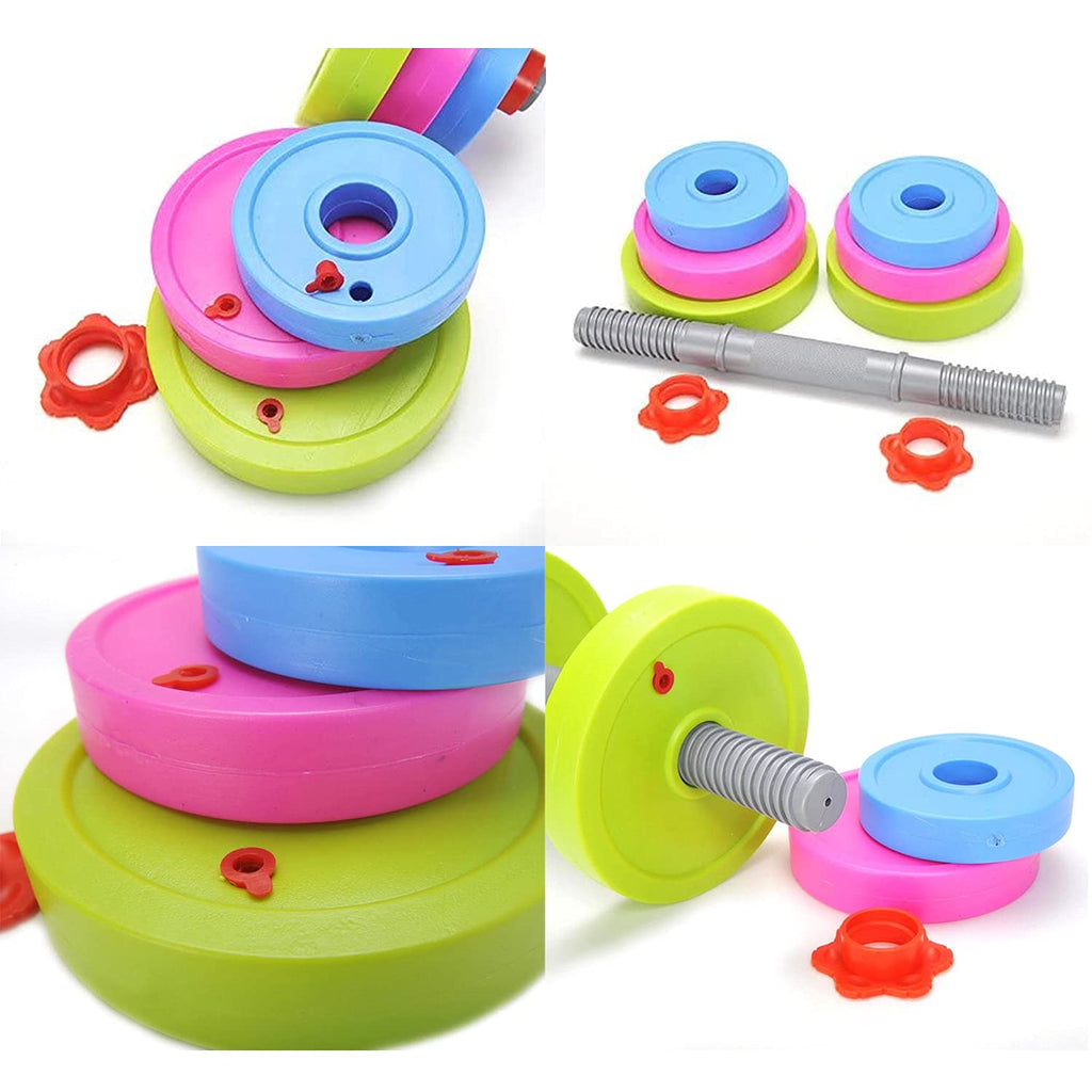 Kids Workout Dumbbell Weights Set - Toddler Toy Gym Equipment for Pretend Play Lifting, Exercise & Fitness - Adjustable Fill with Sand or Water