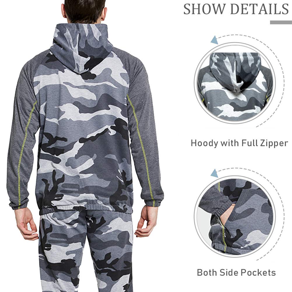 DUOFIER Men's Hooded Athletic Tracksuit Casual Full Zip Jogging Sweatsuits