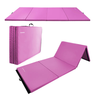 Fitvids Folding Exercise Gymnastics Mat, 4'x8'x2" Gym Workout Mat with Carrying Handles 4-Fold High-Density Anti-Tear Portable Fitness Aerobics Mat for Home Gym Yoga Pilates Tumbling MMA Core Training