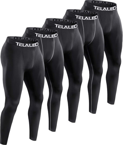TELALEO 5 Pack Men's Compression Pants for Workout, Running,Basketball,Football-Sports Baselayer Leggings