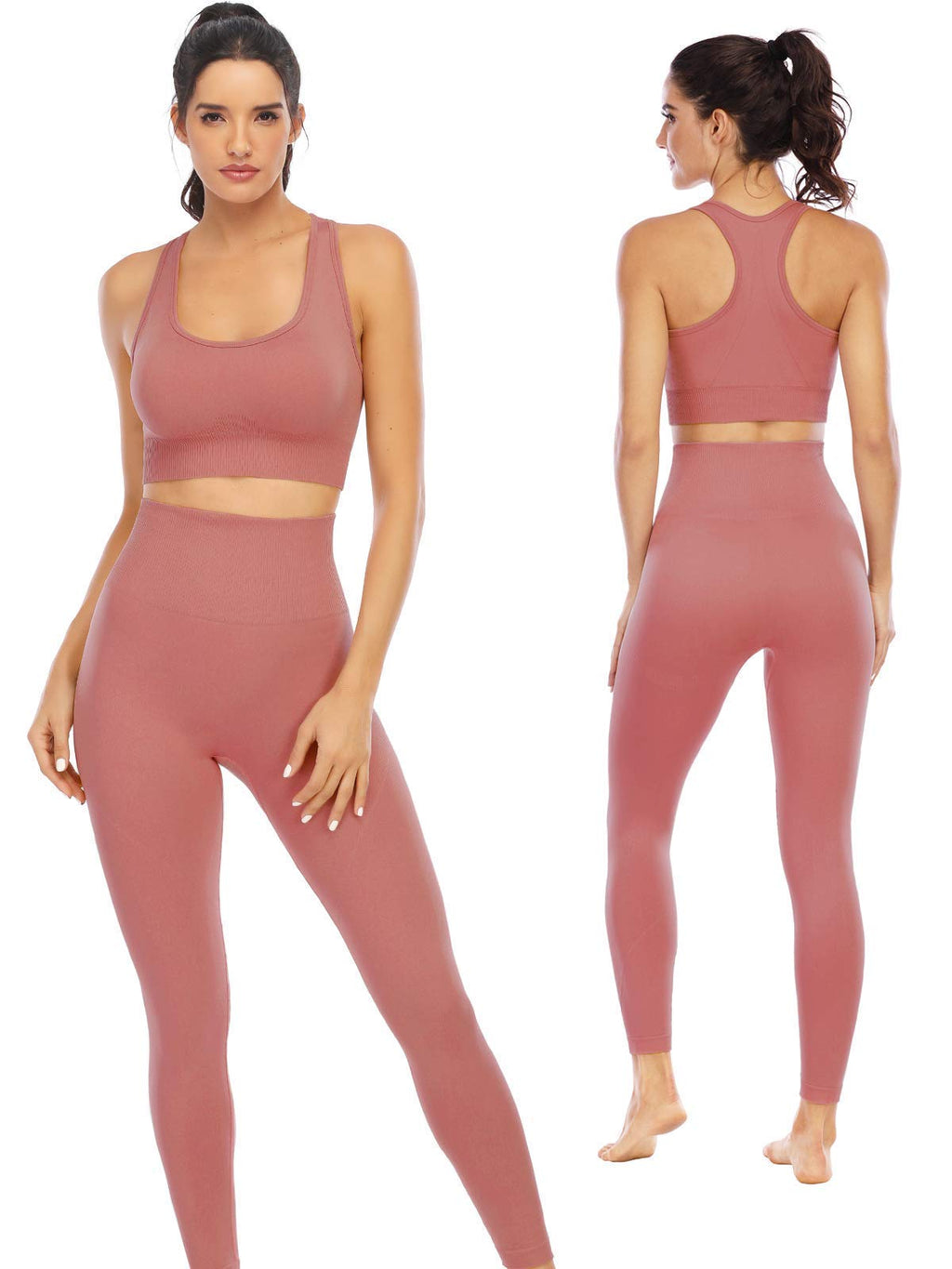 Workout Sets for Women 2 Piece High Waisted Seamless Leggings with Padded Stretchy Sports Bra Sets Gym Clothes