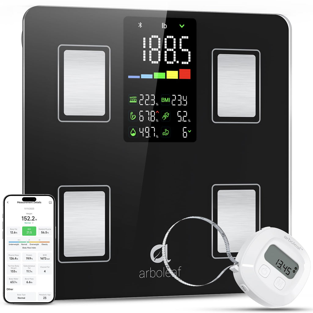 Arboleaf Smart Scale with BMI, Body Fat, Muscle Mass, 14 Composition Metrics, Large LED Display, Digital Bathroom Scale for Weight, Accurate Weighing Machine, App Sync, 500lbs, 11.8"