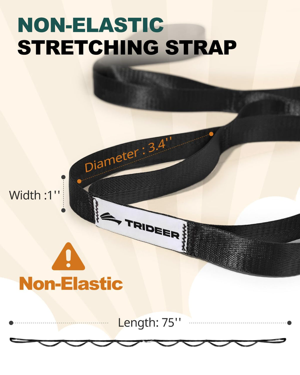 Trideer Stretching Strap Yoga Strap Physical Therapy for Home Workout, Exercise, Pilates and Gymnastics, 10 Loops Non-Elastic Stretch Bands with Aesthetic Packaging for Women & Men