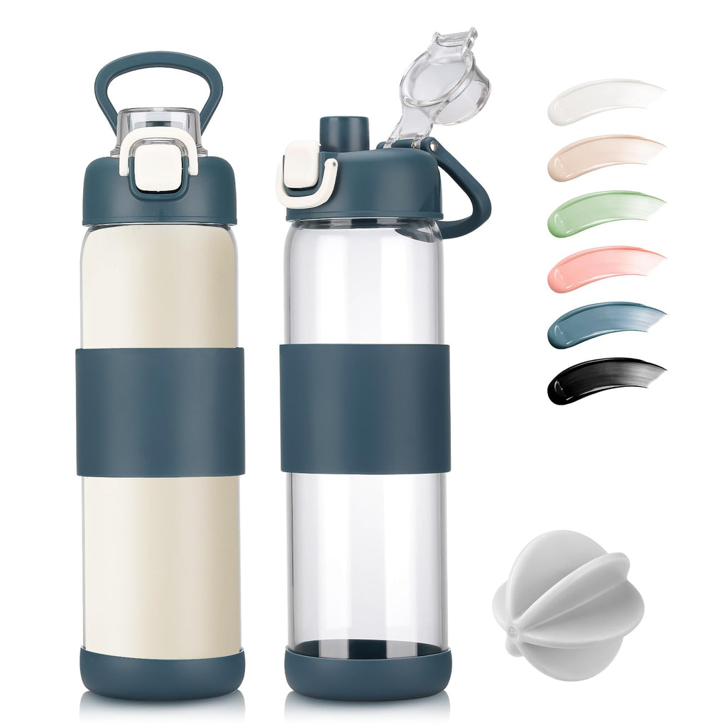 Glass Water Bottle for Protein Mixes 24 oz Protein Shaker Bottles with Whisk Ball Portable Leak Proof Shaker Blender for Fitness BPA Free