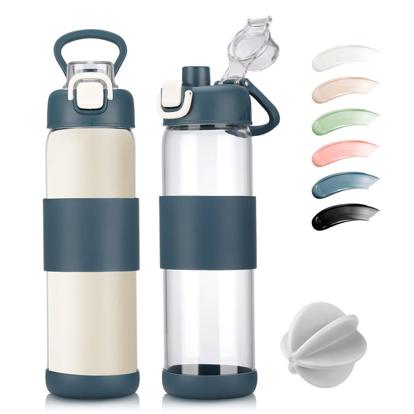 Glass Water Bottle for Protein Mixes 24 oz Protein Shaker Bottles with Whisk Ball Portable Leak Proof Shaker Blender for Fitness BPA Free