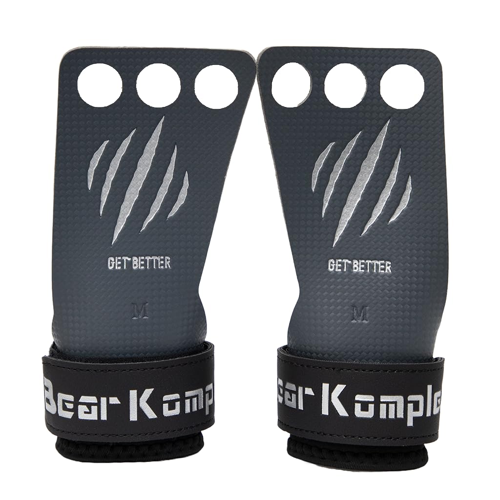 Bear KompleX 2-3 Hole Carbon Hand Grips for Weight Lifting, Cross Training and Gymnastics, Durable Workout Grips with Wrist Wraps, Comfortable Lifting Straps & Workout for Gymnastic Bars