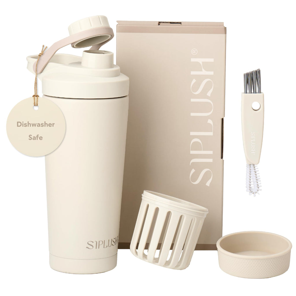 Paradise Shaker Bottle 24 oz, Insulated Stainless Steel Protein Shaker, Dishwasher Safe, with Lid Brush & Protective Boot, Leakproof Twist-Off Chug Cap, Sage Green, Tahoe Mist