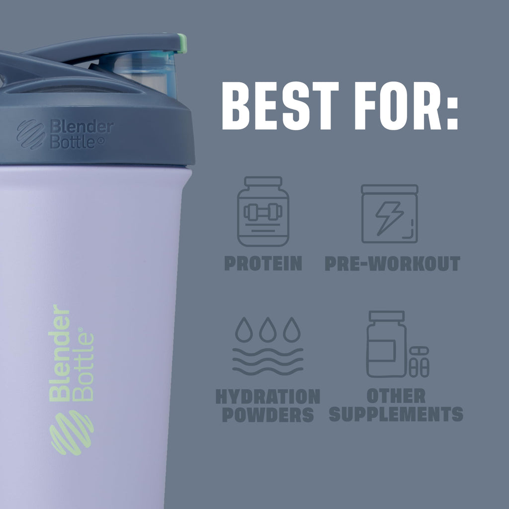 BlenderBottle Strada Shaker Cup Insulated Stainless Steel Water Bottle with Wire Whisk, 24-Ounce, Black