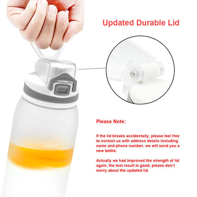 30oz Sport Water Bottle with Time Markers, Large Durable Gym Plastic Bottle Tritan BPA Free for Fitness, Outdoor Enthusiasts, Leakproof Gray (Pack of 1)