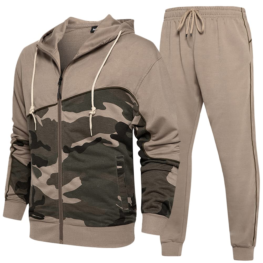 DUOFIER Men's Hooded Athletic Tracksuit Casual Full Zip Jogging Sweatsuits