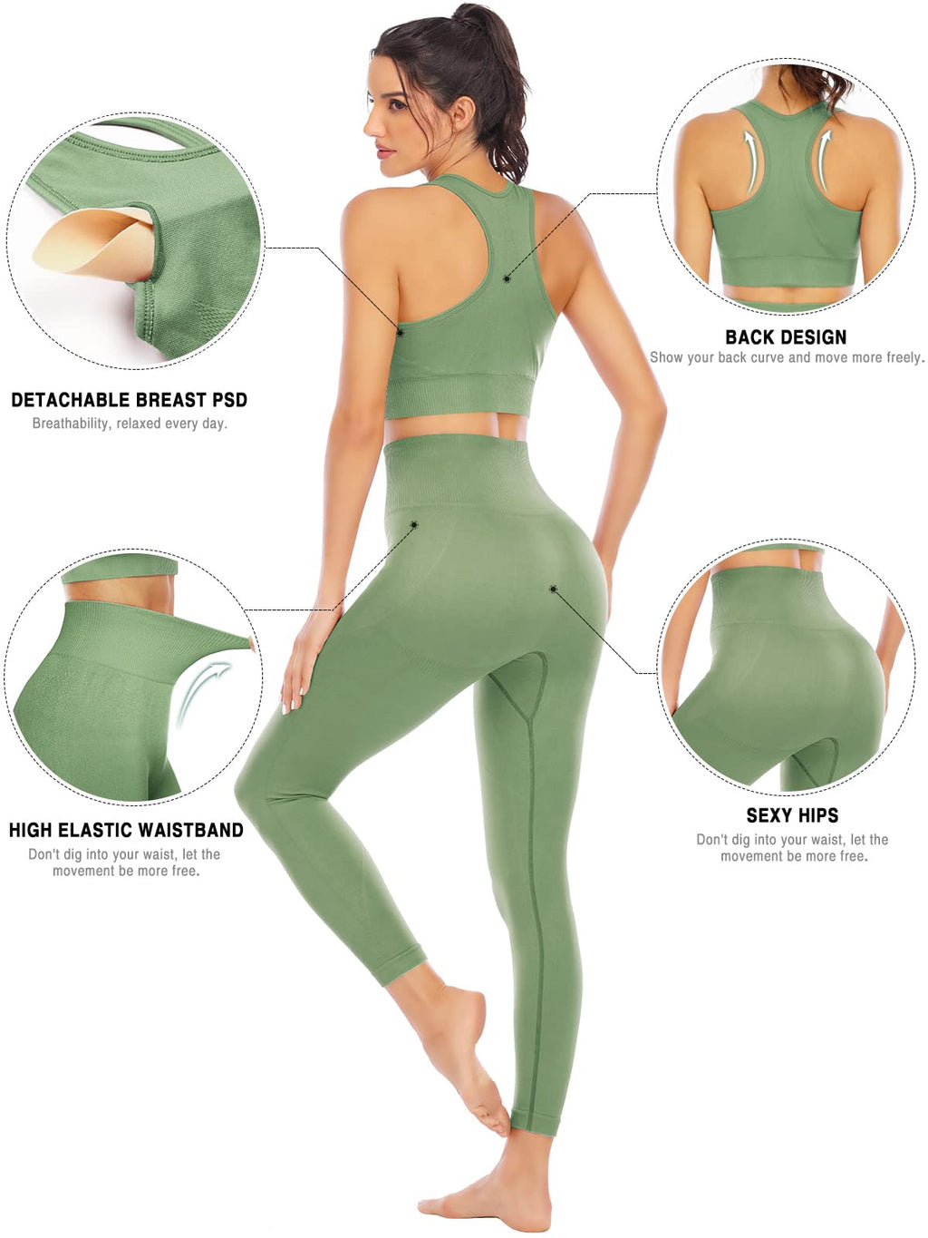 Workout Sets for Women 2 Piece High Waisted Seamless Leggings with Padded Stretchy Sports Bra Sets Gym Clothes