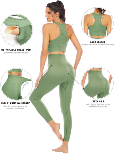 Workout Sets for Women 2 Piece High Waisted Seamless Leggings with Padded Stretchy Sports Bra Sets Gym Clothes