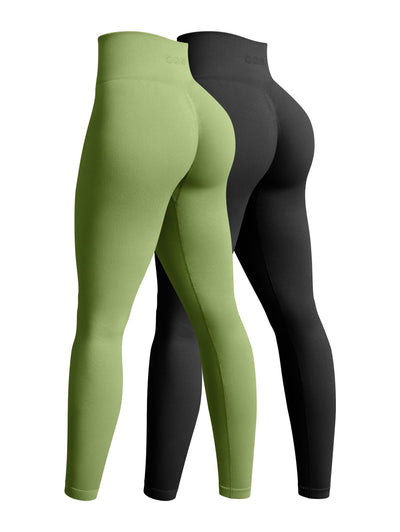 OQQ Women's 2 Piece Yoga Legging Seamless Workout High Waist Butt Liftings Athletic Leggings