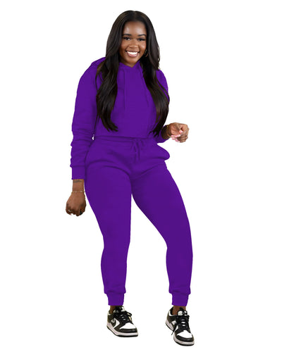 TOPSRANI Womens Two Piece Outfits Bodycon Tracksuit Sweatsuits Hoodie Solid Jogger Biker Workout Lounge Long Sleeve Pant Sets