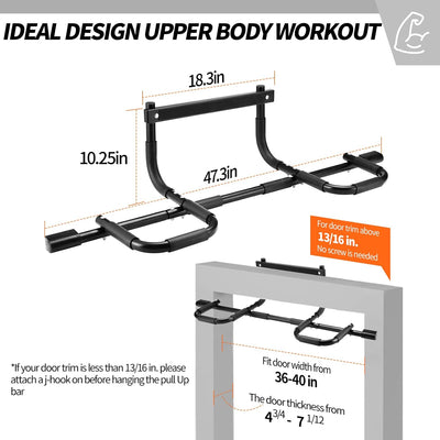 NOWAKE Pull up bar For Doorway,300lbs Heavy Duty Adjustable Width Portable Functional Ergonomic Design Door Frame Chin Up Bar With USA Patent For Home Fitness Workouts