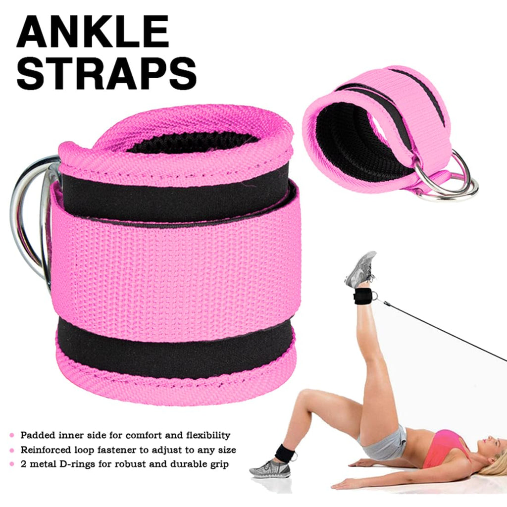 Ankle Straps Ankle Resistance Bands Wrist Cuffs Padded Straps Adjustable Fitness Glute Kickback D-Ring for Cable Machine Gym Foot Leg Training Brace Support 1 Pair