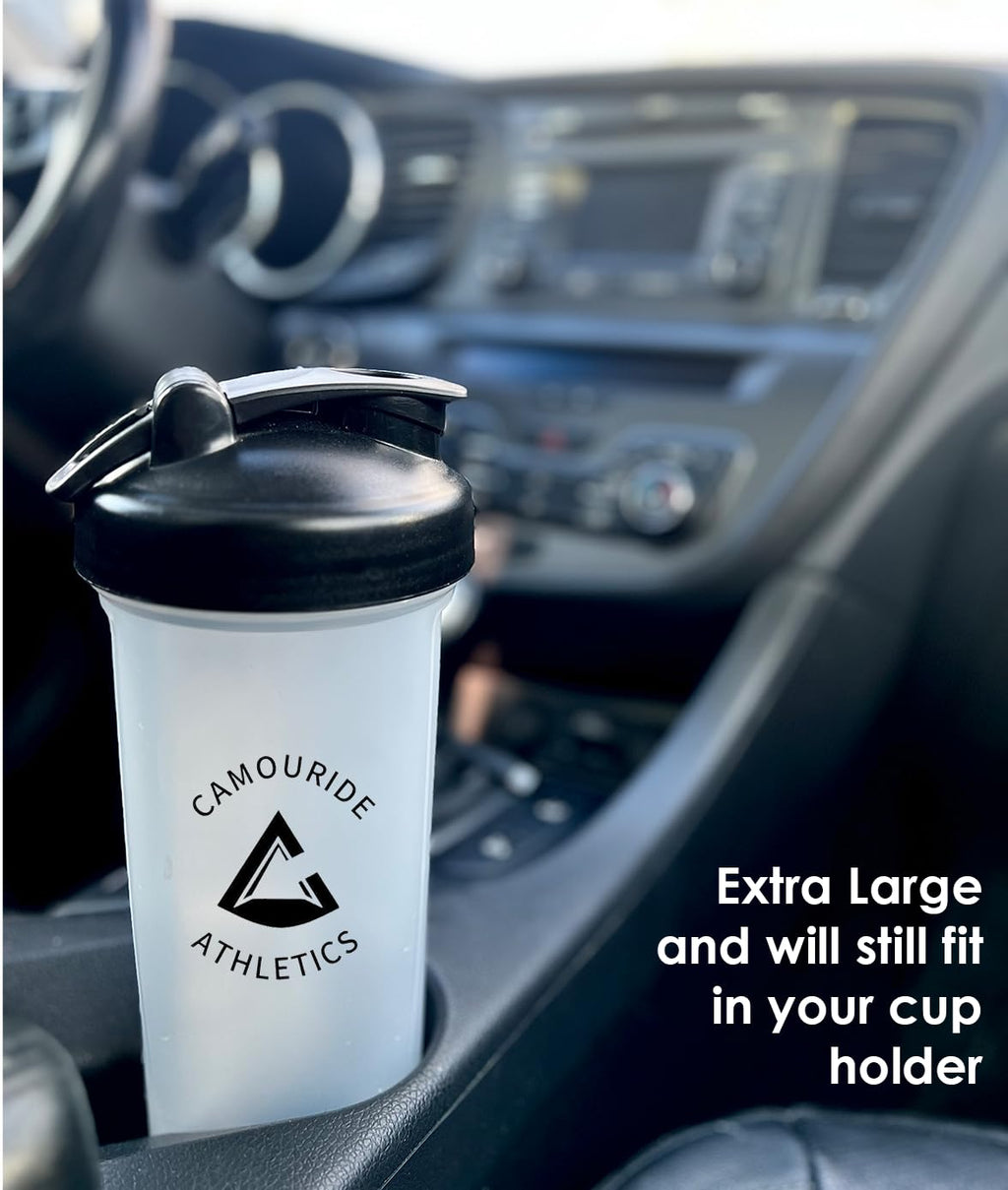 2 Pack 45 oz Protein Shaker Bottles with Wire Whisk – BPA-Free, Leak-Proof Shaker Cups for Protein Shakes & Smoothies – Large Plastic Mixer Bottle – Classic White & Cobalt Blue.