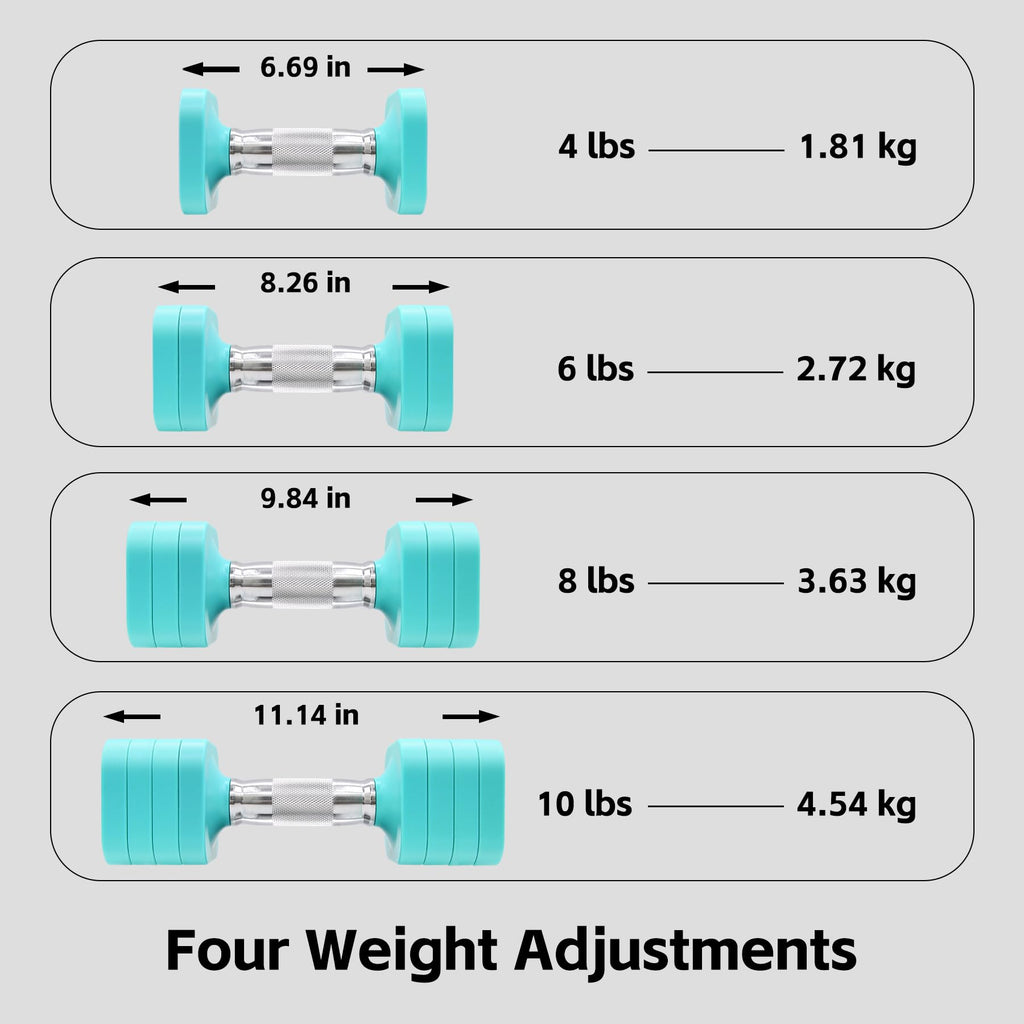 20LBS Adjustable Dumbbell Set, 4 in 1 Free Weights Dumbbells Set for,4lb 6lb 8lb 10lb, with Metal Non Slip Handle，Quick Change，Home Gym Strength Training Equipment for Men and Women