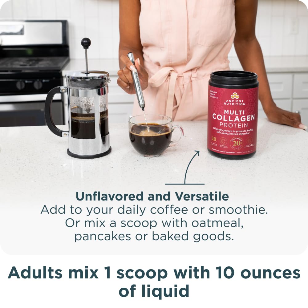 Ancient Nutrition Collagen Powder Protein with Probiotics, Unflavored Multi Collagen Protein with Vitamin C, 45 Servings, Hydrolyzed Collagen Peptides Supports Skin and Nails, Gut Health, 16oz