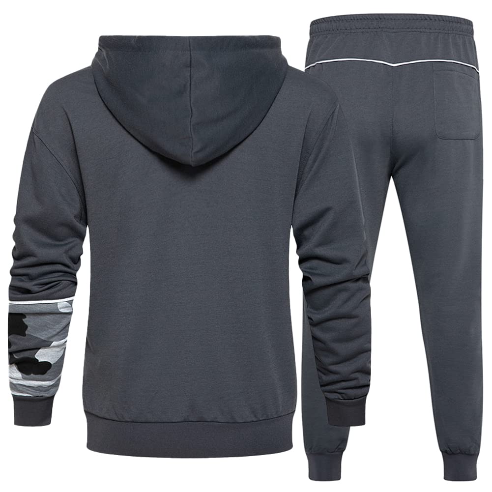 DUOFIER Men's Hooded Athletic Tracksuit Casual Full Zip Jogging Sweatsuits