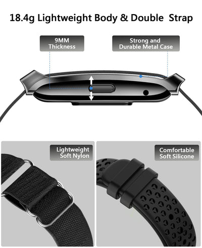 Smart Bracelet for Men Women, Health Activity Fitness Trackers, 24/7 Continuous Heart Rate/Blood Pressure/HRV/Stress Monitor, 24H Sleep Tracker, 170+ Sports Modes Smart Wristband with Free APP 2 Bands