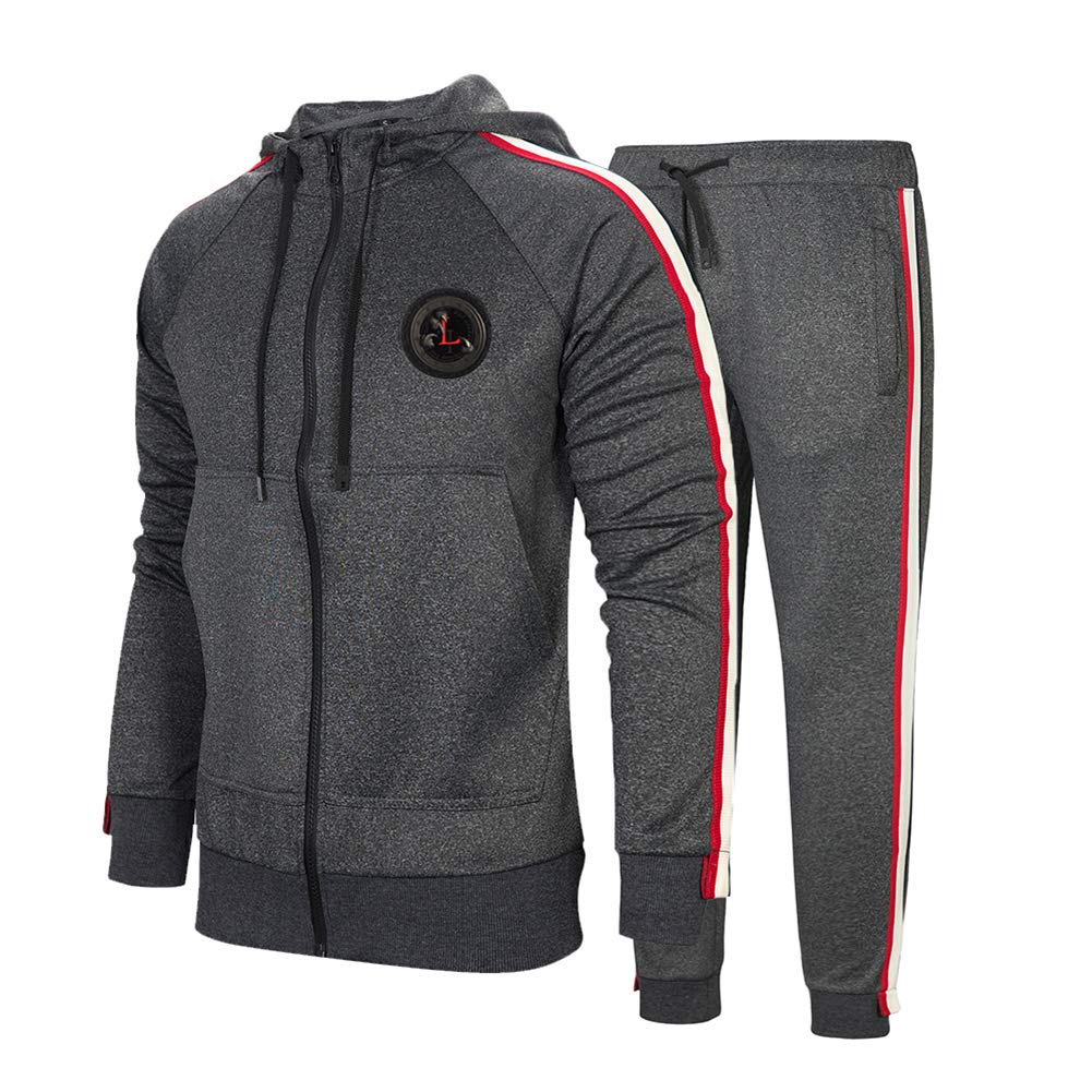 DUOFIER Men's Hooded Athletic Tracksuit Casual Full Zip Jogging Sweatsuits