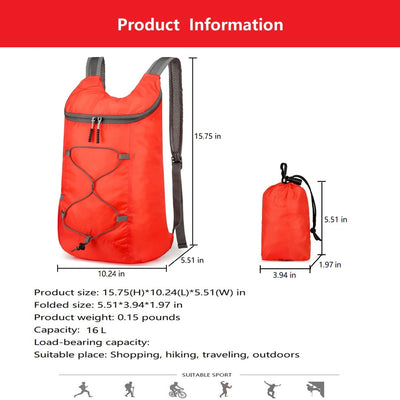 16L Lightweight Foldable Hiking-Backpack Small Packable-Daypack For Travel,Ultralight Water-Resistant Gym Bag Men Women Easy Carry-on (Royal Blue)