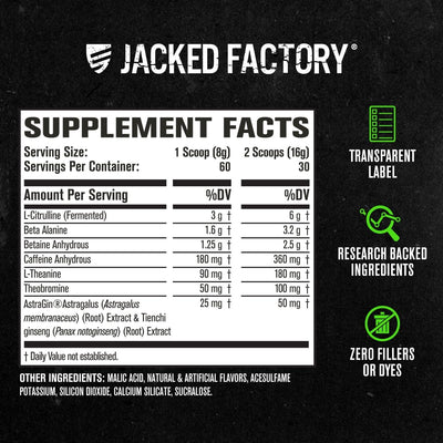 Jacked Factory NITROSURGE Pre Workout Supplement - Endless Energy, Instant Strength Gains, Clear Focus, Intense Pumps - NO Booster & Preworkout Powder with Beta Alanine - 30 Servings, Cherry Limeade