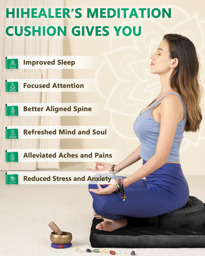 Hihealer Meditation Cushion, Traditional Tibetan Meditation Pillow Velvet Cover - Large Floor Cushion Seating for Adults - Yoga Buckwheat Bolster for Women、Moms