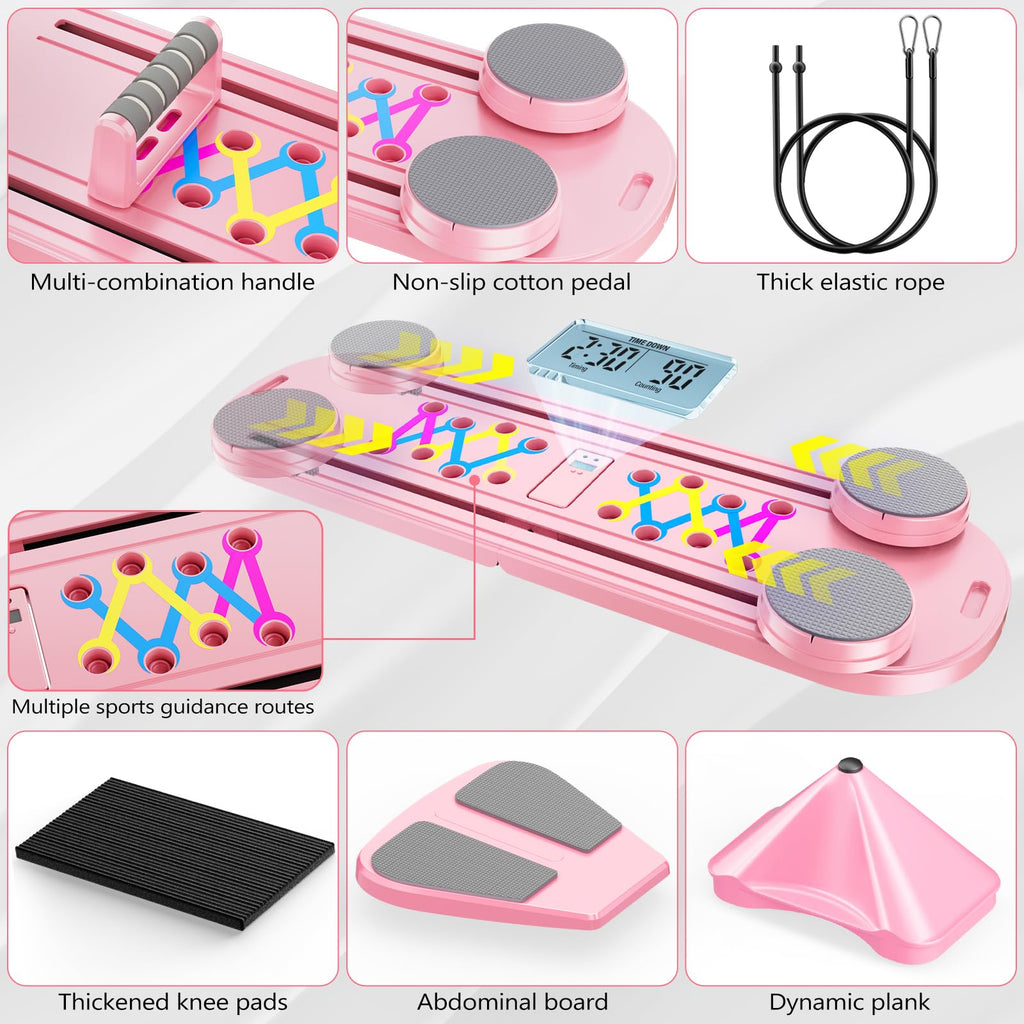 Pilates Board, Pilates Reformer Set, 7 in 1 Multifunctional Pilates Reformer Machine with Timer, Portable Foldable Pilates Board for Home Workout, Pilates Kit with Storage Bag