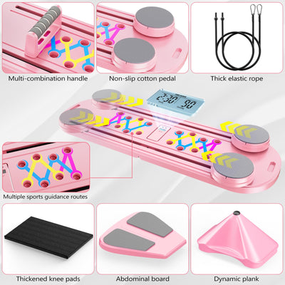 Pilates Board, Pilates Reformer Set, 7 in 1 Multifunctional Pilates Reformer Machine with Timer, Portable Foldable Pilates Board for Home Workout, Pilates Kit with Storage Bag