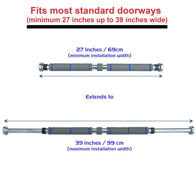 Garren Fitness Maximiza Pull Up Bar for Doorway - 27 to 39 Inches Adjustable Width Pullup Bar/Chin up Bar with 3 Sets of Screw-in Heavy-Duty Door-Mounts